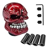 Skull Car Gear Shift Knob, Resin Automotive Transmissions Shifting Lever Handle, Big Tooth Skull Vehicle Gear Stick Shifter Knob Compatible with Most Manual Automatic Car SUV Truck (Red)