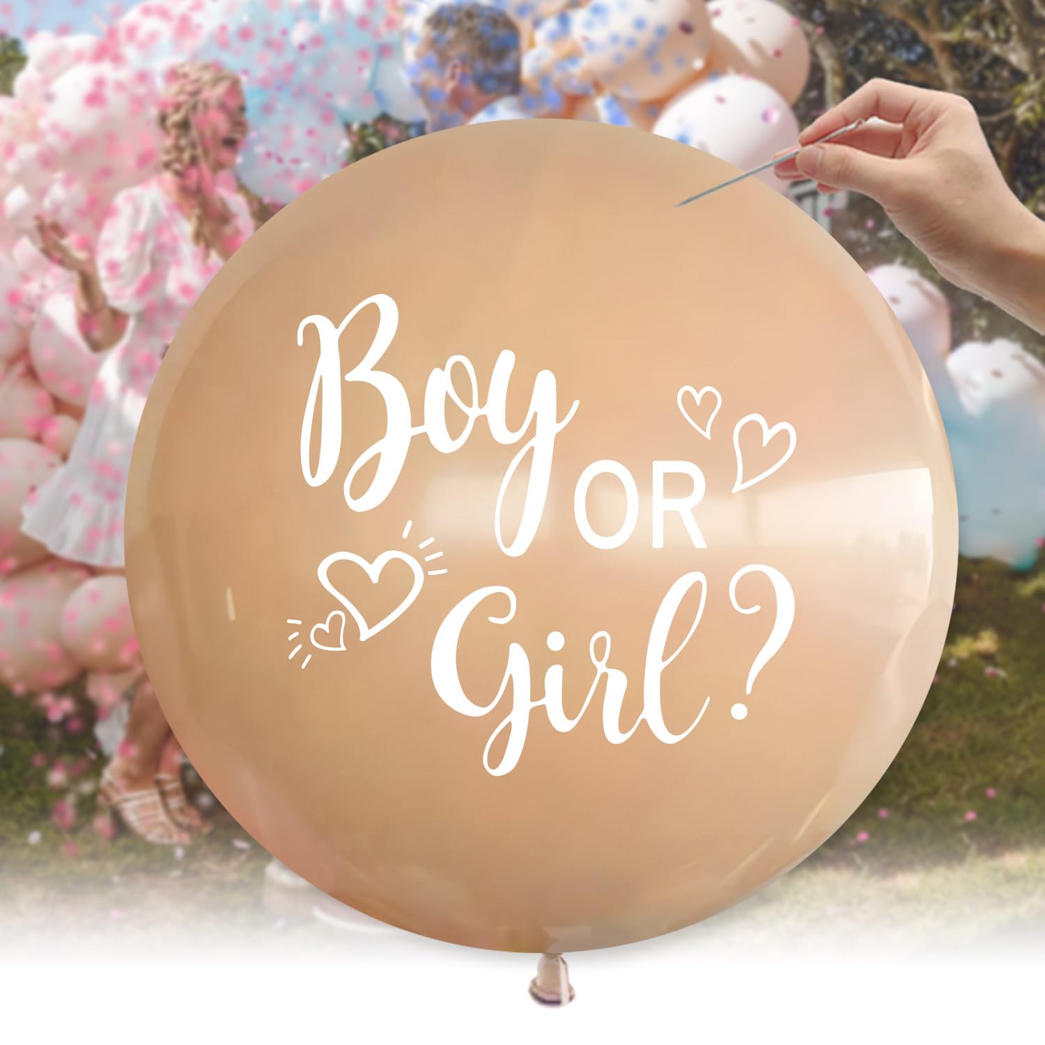 36Inch Gender Reveal Balloon, Gender Reveal Ideas Neutral Boy or Girl Balloons with Pink Blue Confetti for Revelacion de Sexo de Bebe