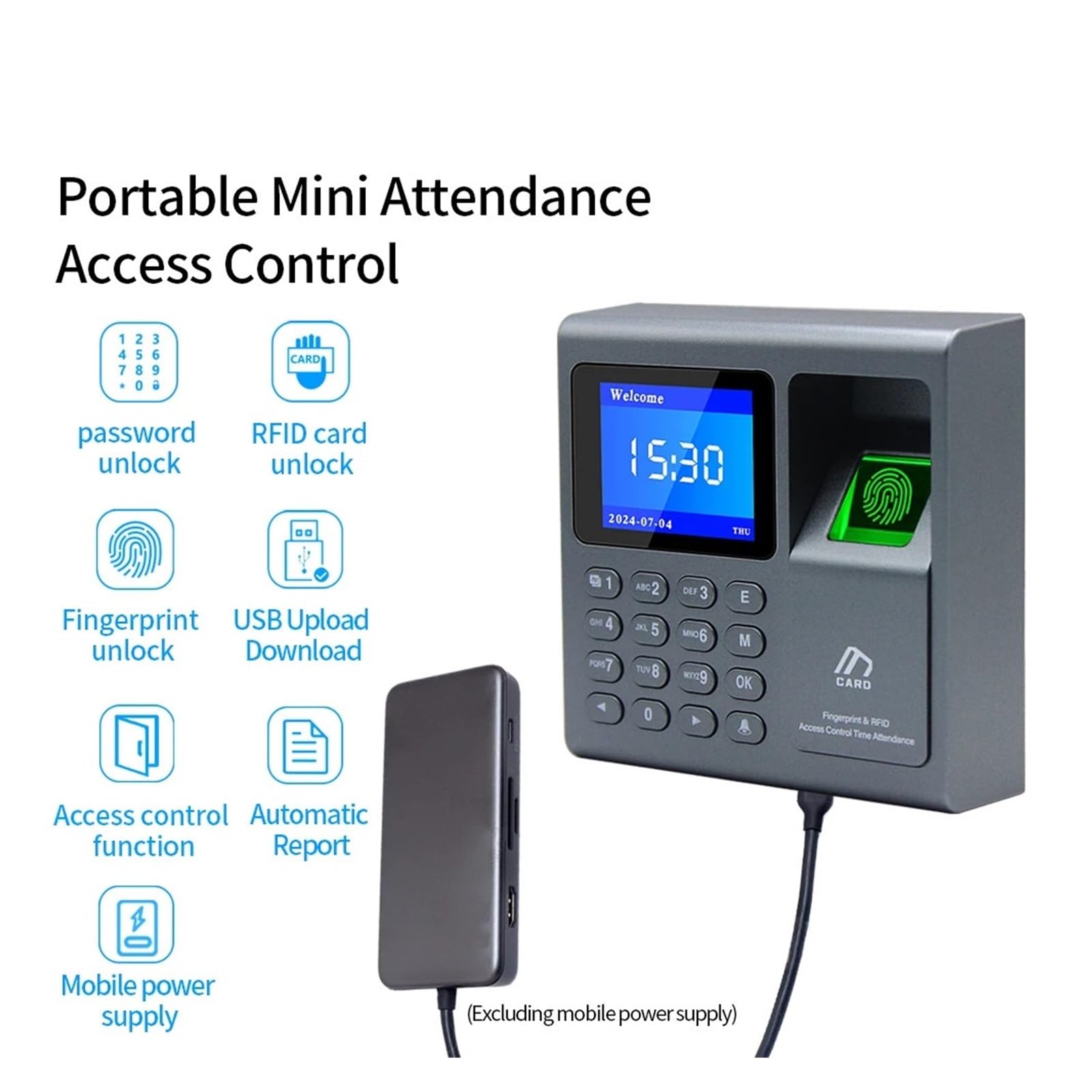 Máquina de estampación, Escáner de Huellas Dactilares biométrico portátil, de Control de Acceso RFID, grabadora de Tiempo USB for 1000 usuarios, máquina de Asistencia for empleados,Máquina de Tarjeta