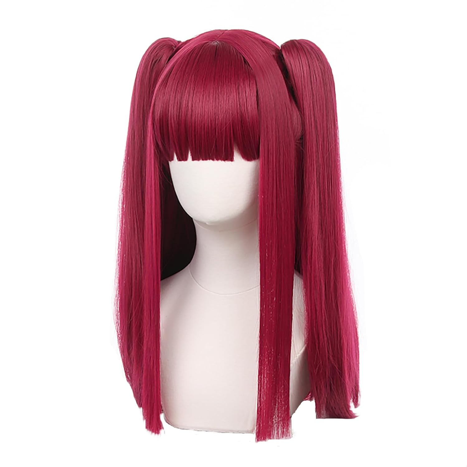 20inches/50cm Little Devil Wig with Bangs for Women Long Straight Wine Red wig with Ponytails for Anime Synthetic Hair for Halloween Costume Party Cosplay Wigs with Wig Cap - Image 5