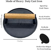 Vista 5 de Evelots Prensa de hamburguesas de hierro fundido, trituradora de hamburguesas presazonada para parrilla, prensa pesada para carne, queso a