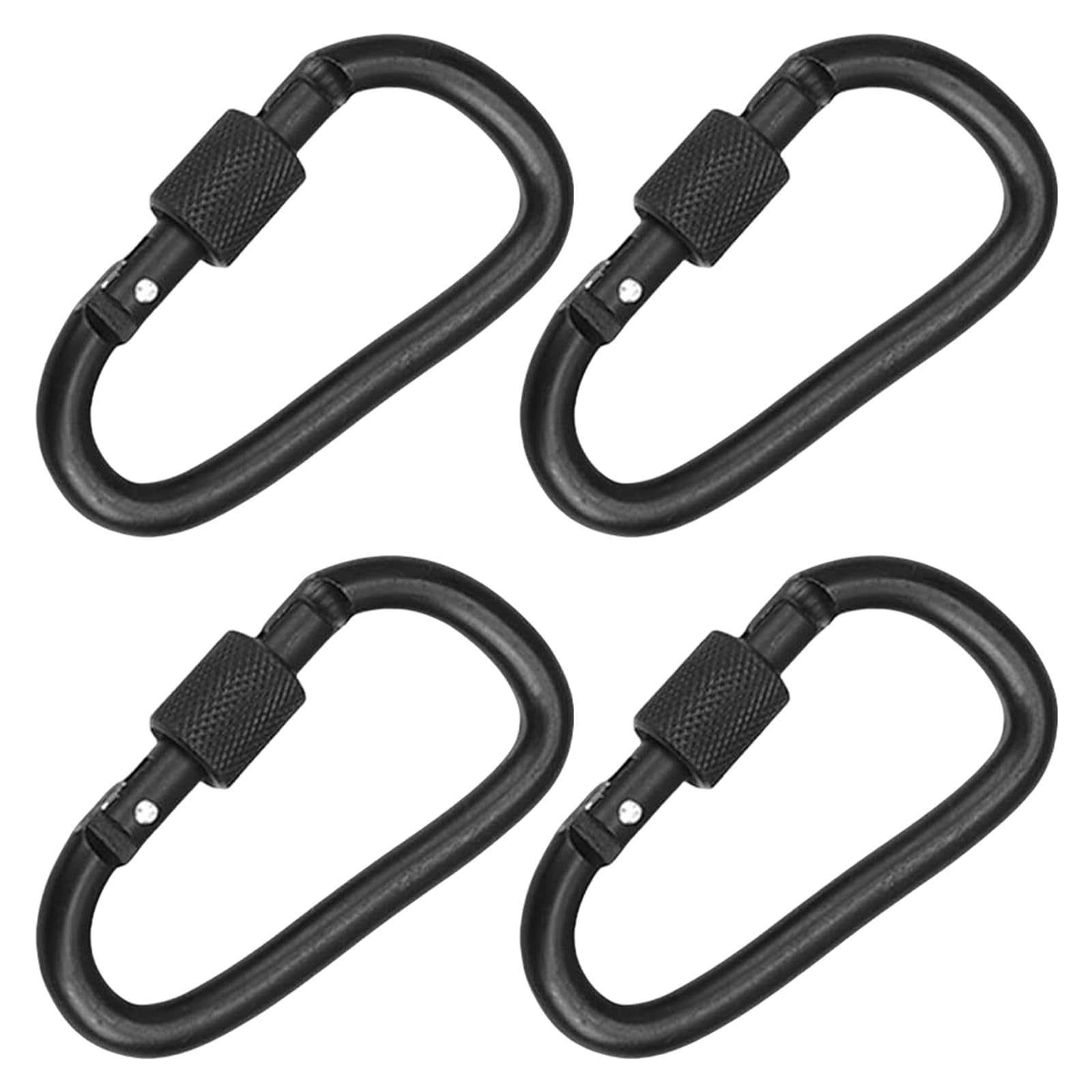 4PCS Black Snap Hook Clip with Screw Lock, Aluminum Alloy D-ring Locking Snap Hook Clip Heavy Duty Durable Lock Hooks for Outdoor Travel Accessories Keyring Hiking Backpack Dog Leash