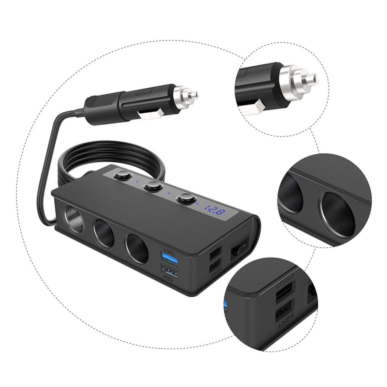 OSALADI 180w Divisor De Coche De USB para De Cigarrillos Adaptador De Cargador De Coche para Viajes