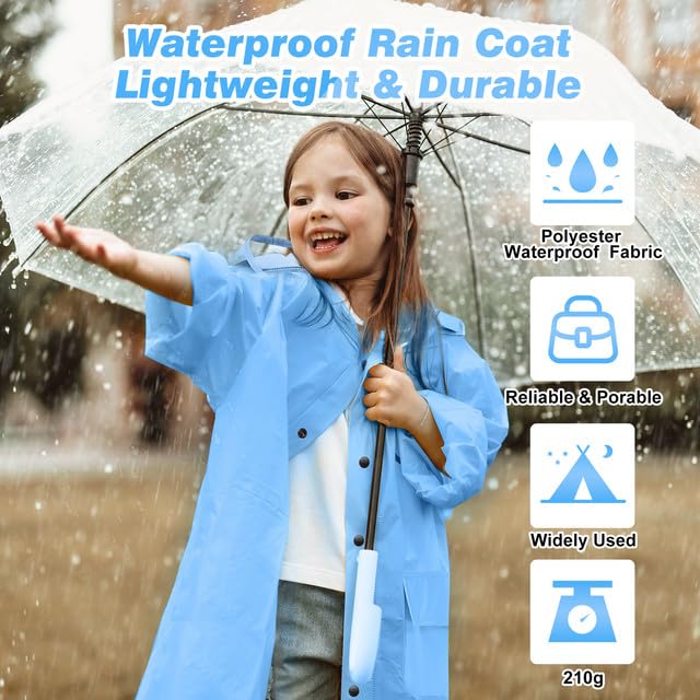 LAMA Impermeabile per Bambini, Poncho Antipioggia per Ragazze Giacca Antipioggia Leggera per Bambini, Mantella Antipioggia Riutilizzabile con Cappuccio e Copri Zaino, Impermeabile per Bicicletta