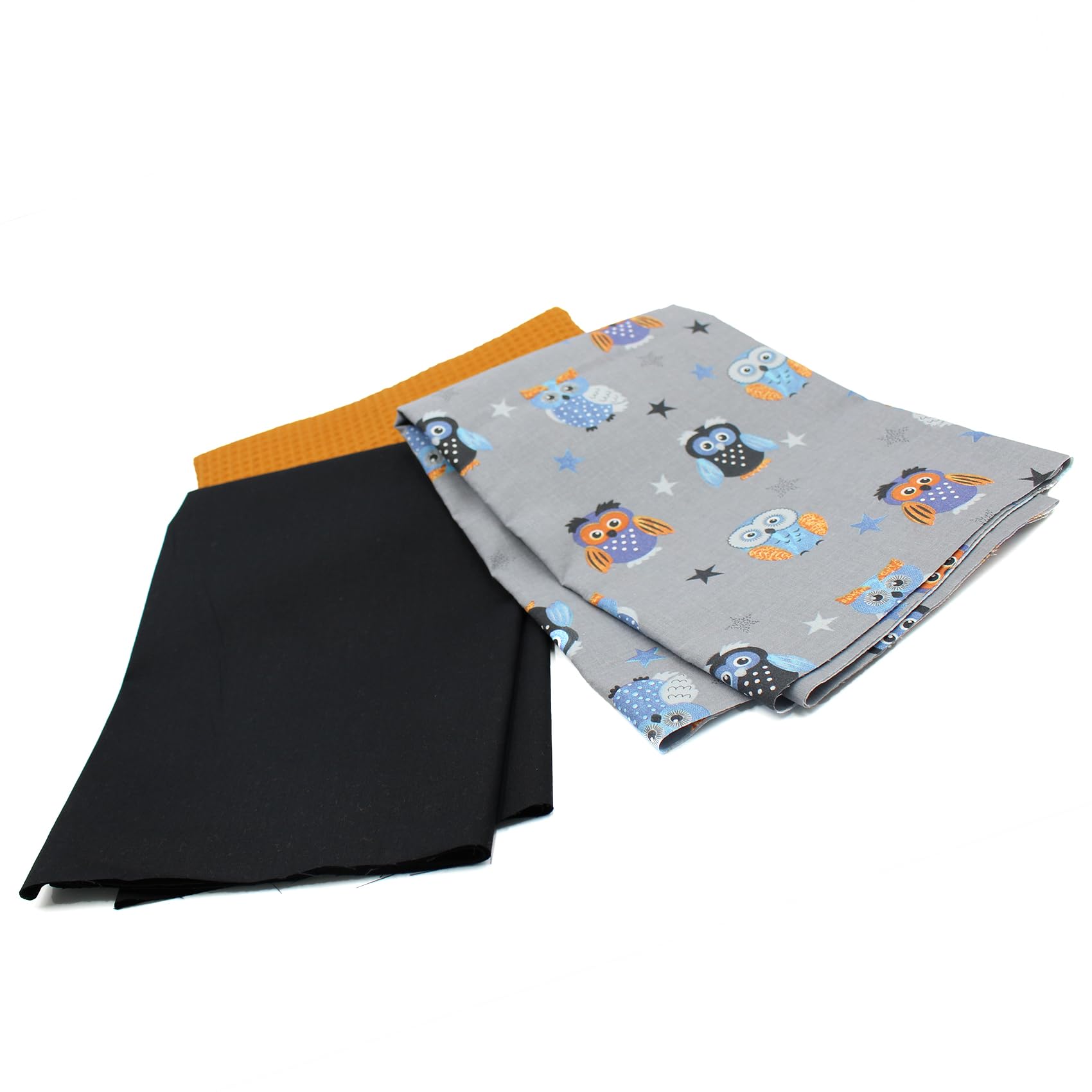VmG-Store Waffle Pique + Cotton Fabric Set, 100% Cotton, Waffle Pattern, Solid, Grey, Fabric Set, Owls Grey Set06, breit - Image 2