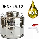 Stainless Steel Barrel 30 Litres for Oil and Wine - Food Grade Stainless Steel Container with Tap and Screw Cap | Canister Barrel for Olive Oil, Wine, Food Liquids - 2