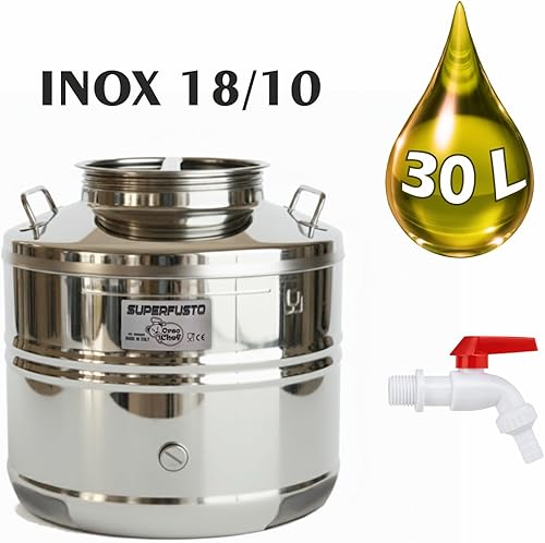 Stainless Steel Barrel 30 Litres for Oil and Wine - Food Grade Stainless Steel Container with Tap and Screw Cap | Canister Barrel for Olive Oil, Wine, Food Liquids - 2