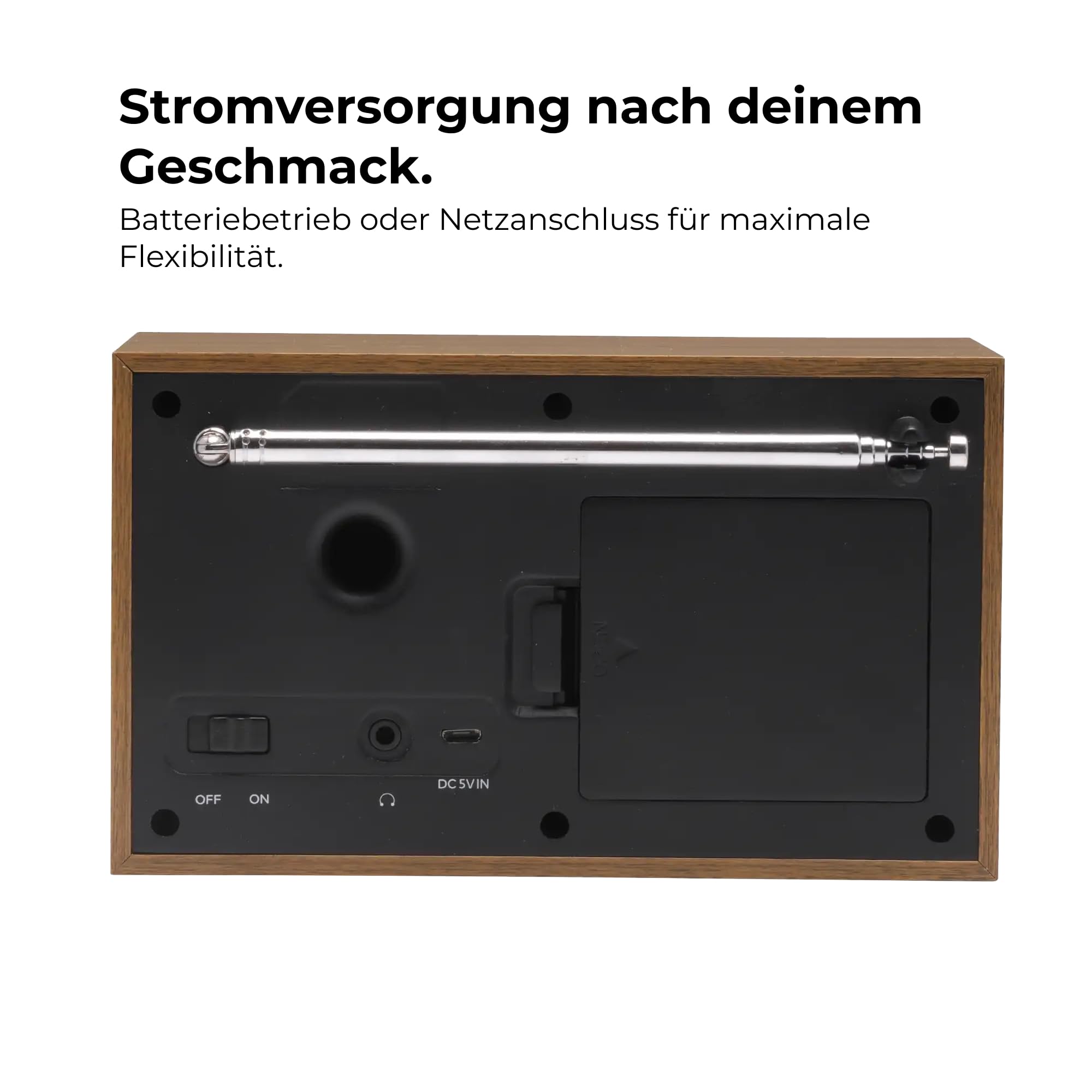 Enver DAB-46W Digitalradio DAB+ FM Wecker Holzoptik Weiß | LCD-Display, automatische Uhrzeit, Teleskopantenne, Netzteil, 4x AA