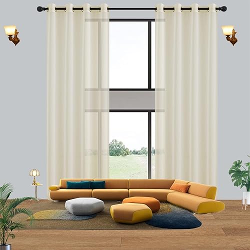 Qiseca Cortinas traslúcidas extralargas de lino sintético de 12 pies, cortinas altas para filtrar la luz, 1 panel para sala de estar alta,