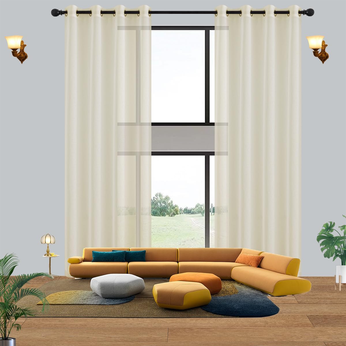 Extra Long Sheer Curtains 12Ft Semi Faux Linen Light Filtering Tall Windows Drapes 1 Panel for High Living Room 2 Story Lodging from Floor to Ceiling 1 Panel 52x144 Cream Beige