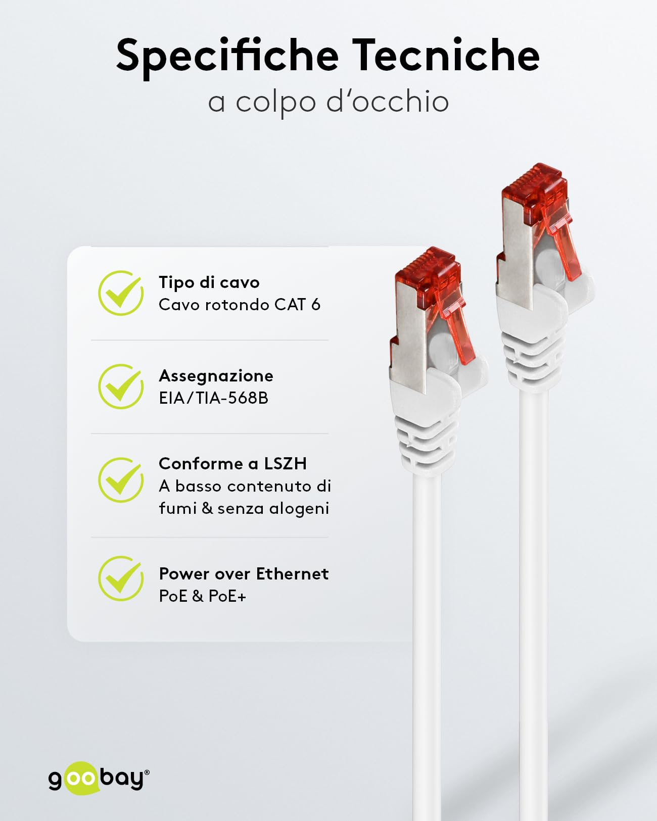 Goobay 92764 Cavo di rete Lan CAT 6 per Gigabit Ethernet S-FTP Cavo patch a doppia schermatura con spina RJ45, 15 m, bianco - Vista 6