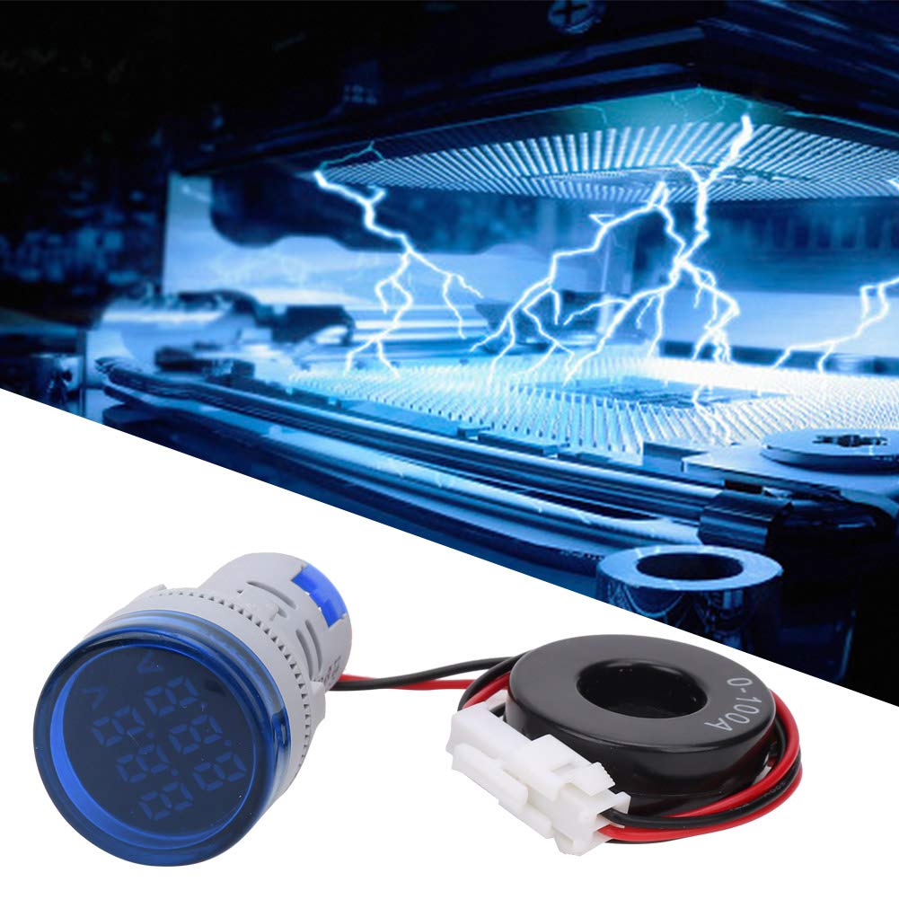 Voltímetro LED Amperímetro Digital, Pantalla Digital Redonda Corriente De Voltaje CA 2 En 1 Luz Indicadora De Señal Integrada 500V 100A(Azul