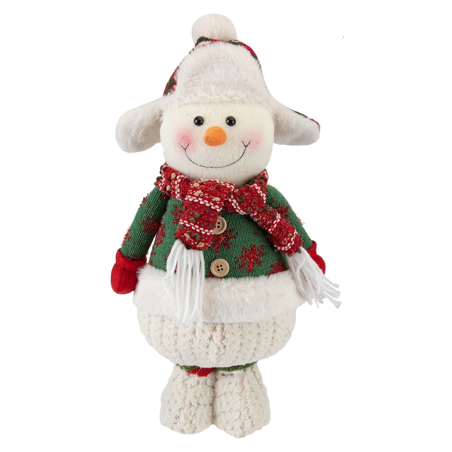 VFM e-Store - Christmas Standing Snowman Decoration Plush Festive Indoor Xmas Ornament - 41.5cm X 21.5cm White X 1