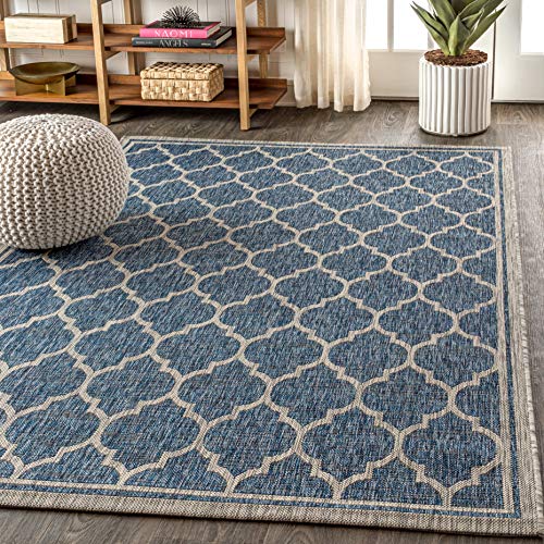 Image of JONATHAN Y Moroccan Trellis Indoor Outdoor Area Rug 8X10 Navy /Gray, Trebol Textured Weave for Backyard, Patio, Porch, Easy-Cleaning, High Traffic, Pet-Friendly, Non-Shedding (SMB109D-8)