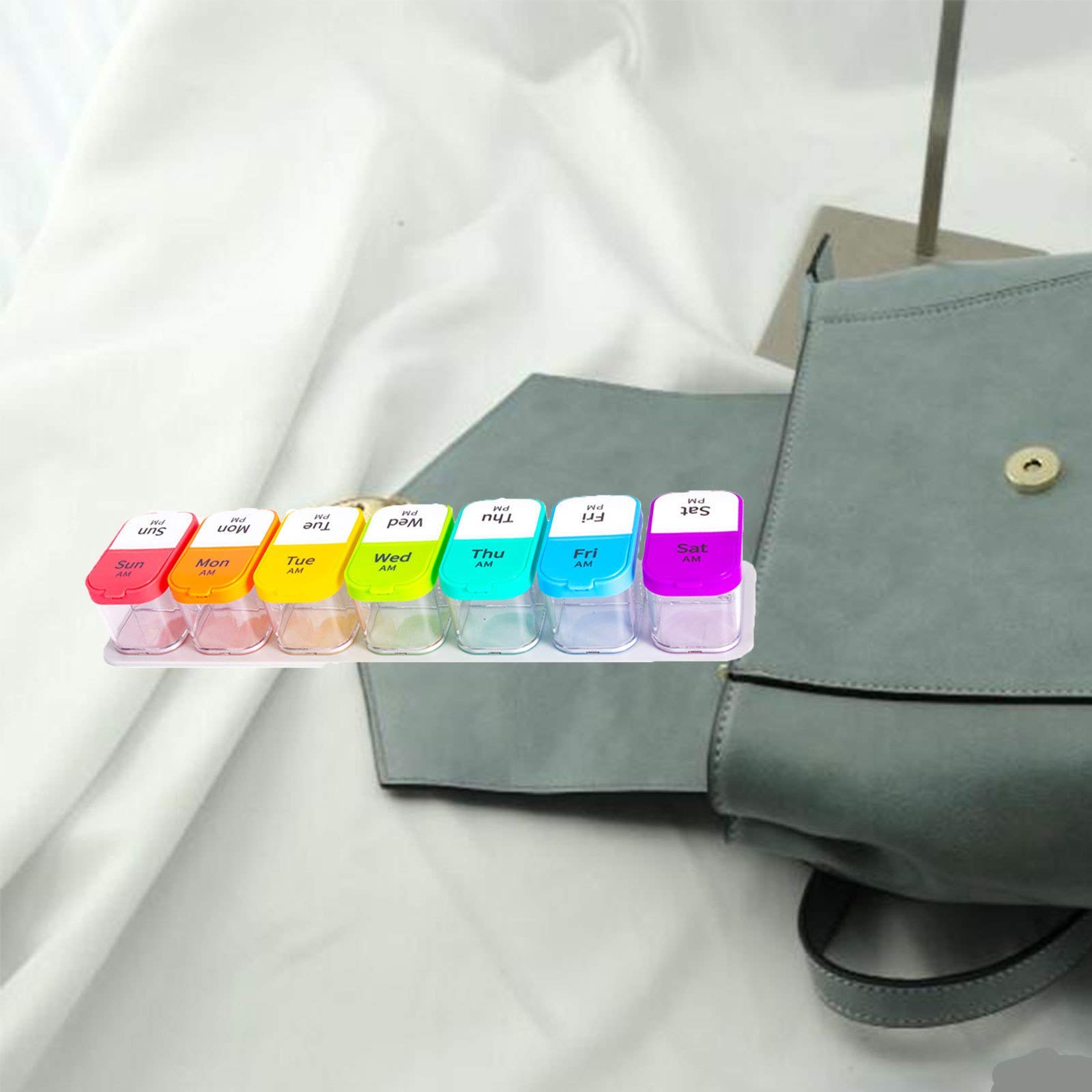 Pastillero Organizador De Dispensador De Medicamentos Semanal De 7 Días, Pastillero De Arco Iris 2 Veces Al Día Dispensador De Medicamentos Portátil Semana para Viajar A Casa