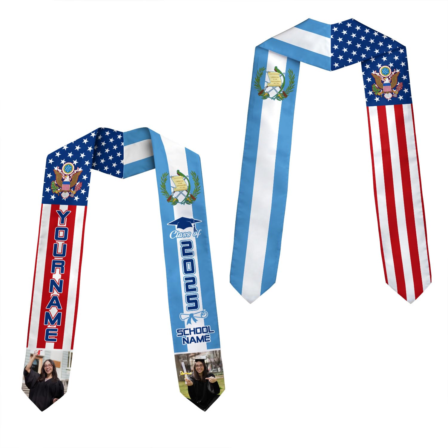 MonkeyVan Personalized Guatemala Graduation Stole, Guatemala American Flag Graduation Sash Guatemalan Grad Stole Class Of 2025 Gtml 2