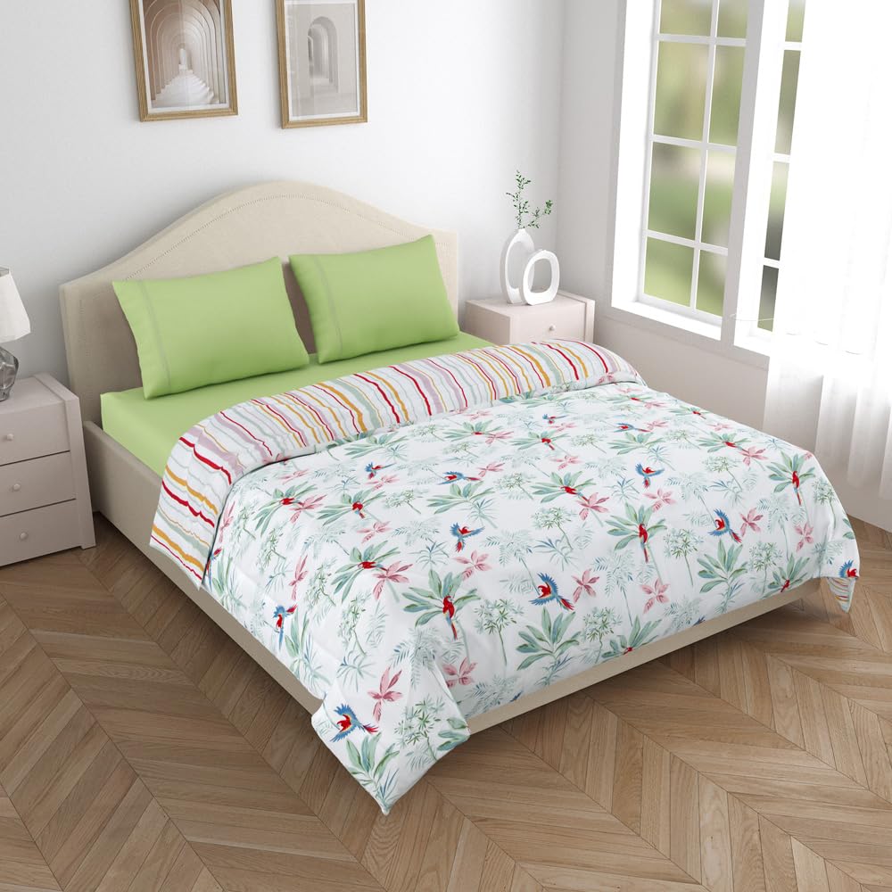 haus & kinder Comforter Double Bed Sheet for King Size Bed | 150 GSM | AC Comforter Double Bed, AC Blanket, Dohar Double Bed, Reversible (90 x 100in) | 200 TC | Palmscape Pattern | Olive-image-0
