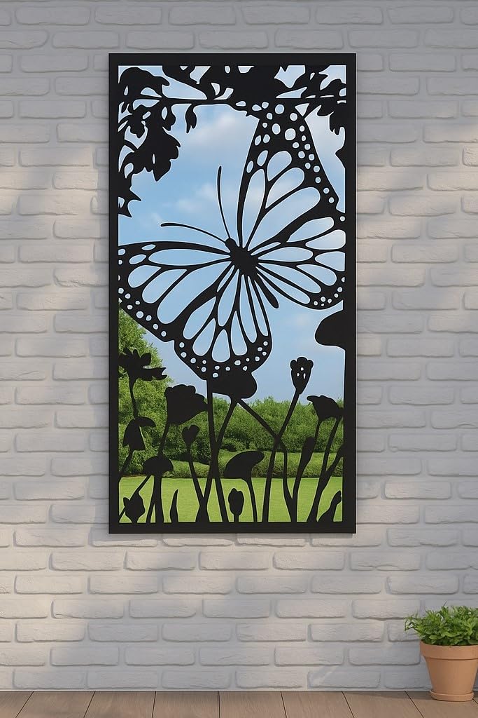 Metal Black Portrait Butterfly Garden Outdoor Mirror Kirkby Range 118cm x 58cm