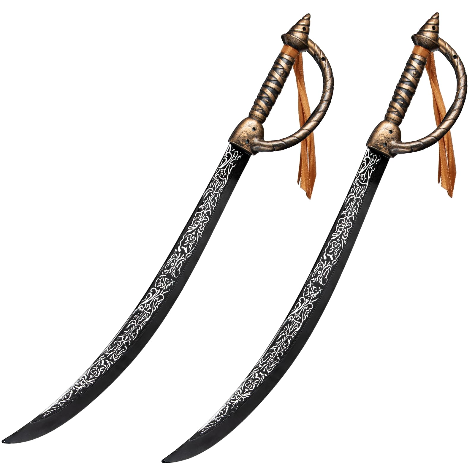Pirate Sword, 2pcs 26.7" Pirate Costume Plastic Toy Sword Accessories for Adult Halloween Cosplay Party Dress-Up Brown