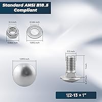 Vista 5 de Glvaner (6 juegos) tornillos de pernos de carro de acero inoxidable 1/2-13 x 1 con cabeza redonda, cuello cuadrado y tuercas hexagonales y arandelas