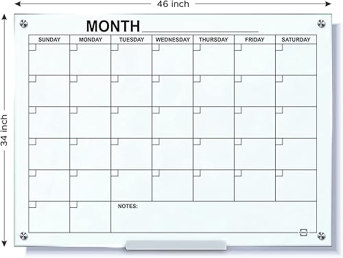 Miniatura 2 de Calendario mensual de pizarra blanca de cristal, calendario de pizarra blanca, pizarra de borrado en seco, calendario de borrado en seco de 34 x 46