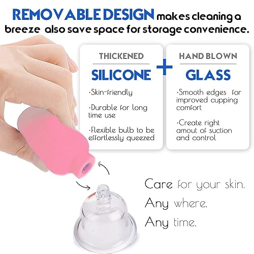 Miniatura 2 de Juego de 4 ventosas faciales de vidrio  Succión al vacío de silicona  Terapia de masaje de ventosas  Un kit para anticelulitis, antiarrugas y piel