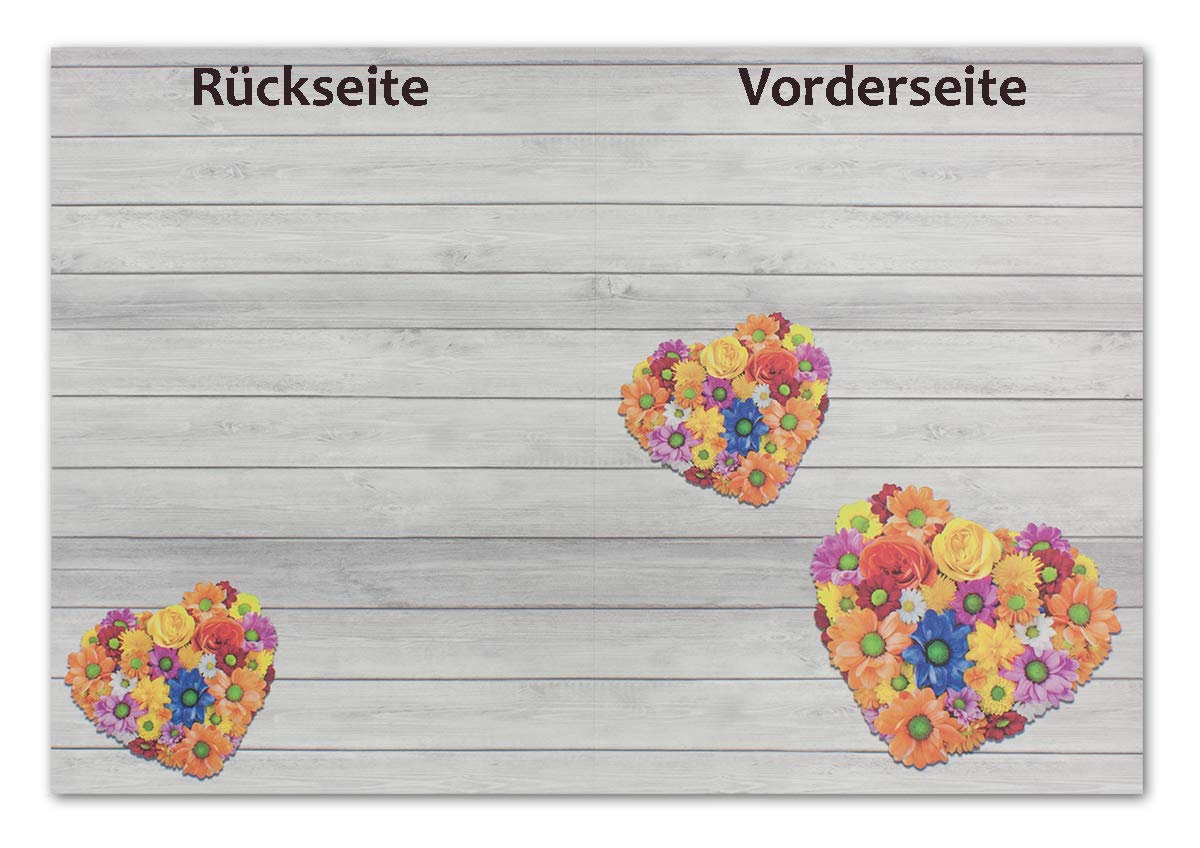 50 Doppelkarten DIN A5 mit Blumenherz 29,6 x 21,0 cm ungefaltet - gefaltet 14,8 x 21,0 cm - 300 g/m² stabile Qualität in der Mitte gefalzt ideal für Menükarten - von Ihrem Glüxx-Agent