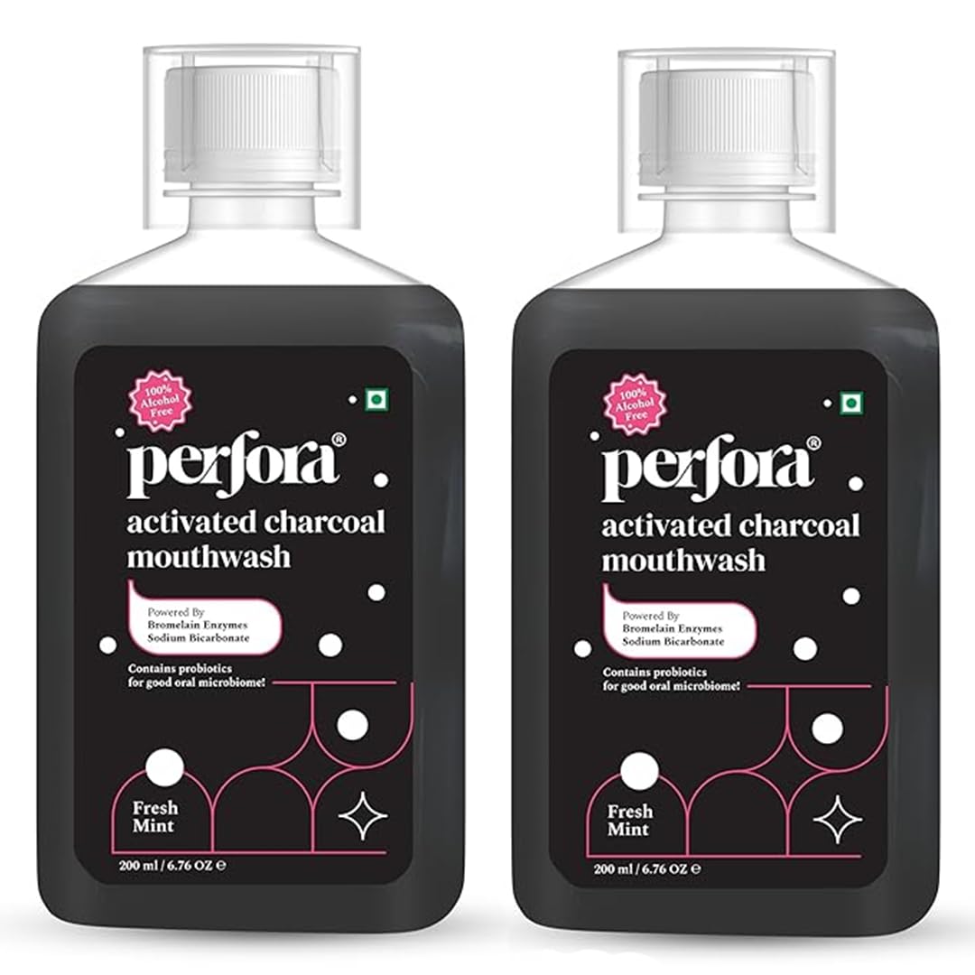 Perfora Activated Charcoal Teeth Whitening Mouthwash - 200ml X 2 | Alcohol-Free Mouth Wash Liquid With Sodium Bi-Carbonate & Hyaluronic Acid | Freshens Breath & Removes Germs | Mouthwash For Oral Care-picture-35