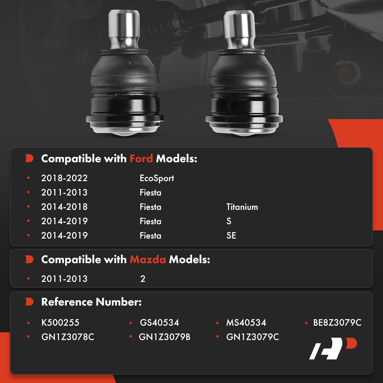 A-Premium 2 x Front Lower Ball Joints, Compatible with Ford Fiesta 2011-2019, EcoSport 2018-2022 & Mazda 2 2011-2013