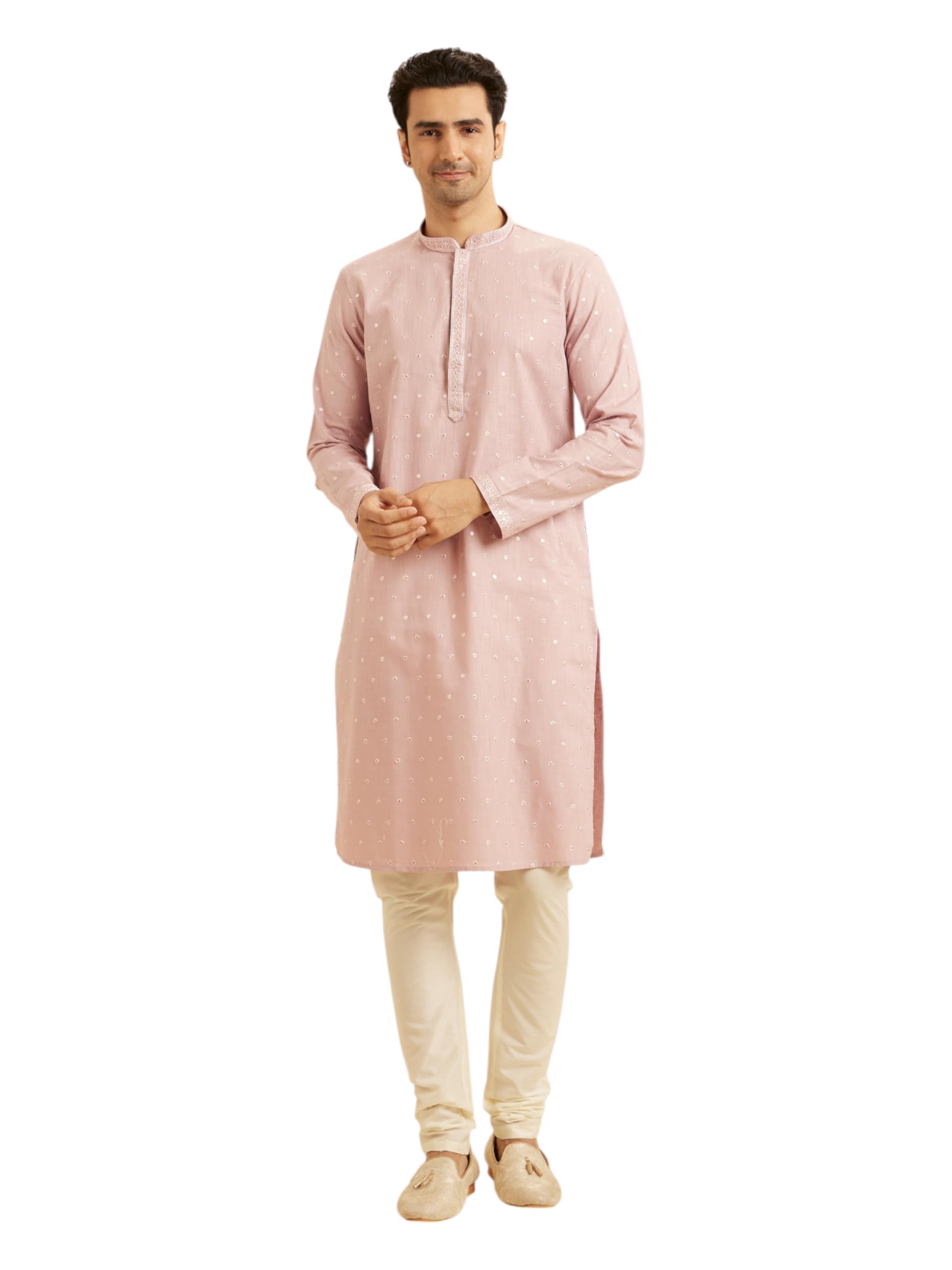 Men's Cotton Blend Self Motif & Placket Embroidered Kurta Set (2pcs)-image-48