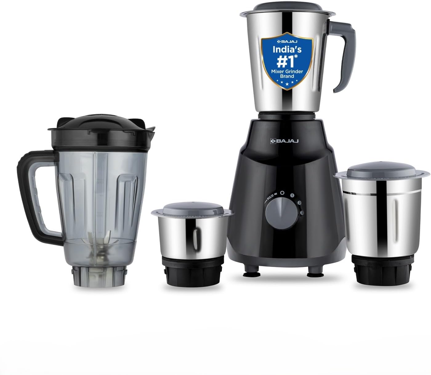 Bajaj Rex Ninja Series 4 Jar 500W Mixer Grinder | DuraCut Blades | 2-In-1 Function Blade In Dry Jar | 2 Yrs Warranty ใBlack/Greyใ