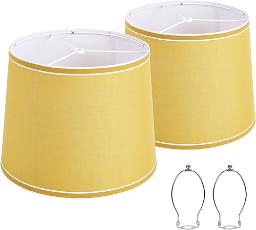 Miniatura 23 de Juego de 2 pantallas marrones, lámparas de mesa y pie de tela mediana, parte superior de 13 pulgadas x 11 pulgadas inferior x 10 pulgadas de alto