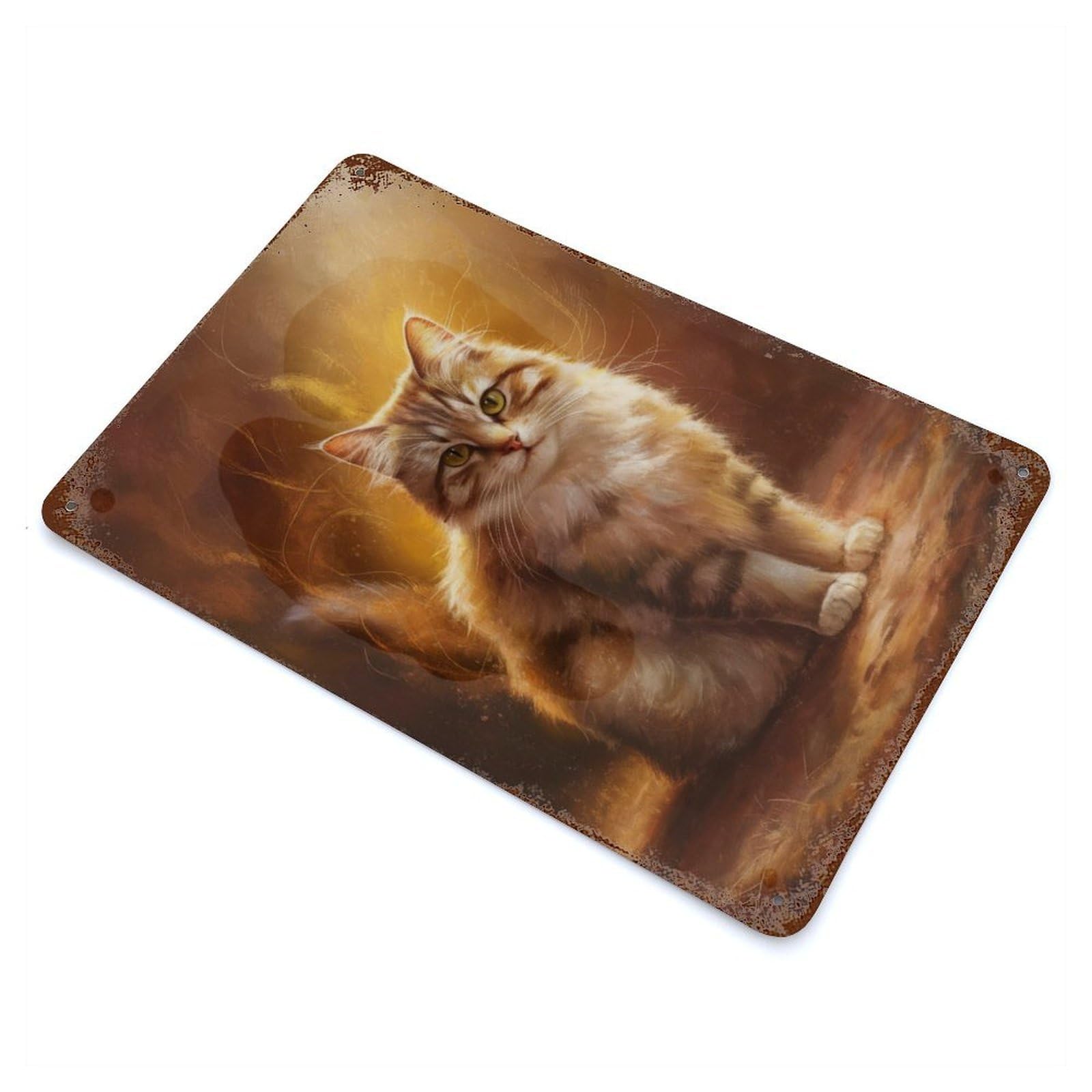 Distressed Metal Wall Sign Cute And Beautiful Cat 11.8"x7.9", Vintage Wall Decor for Garage, Bar And Workshop Decor