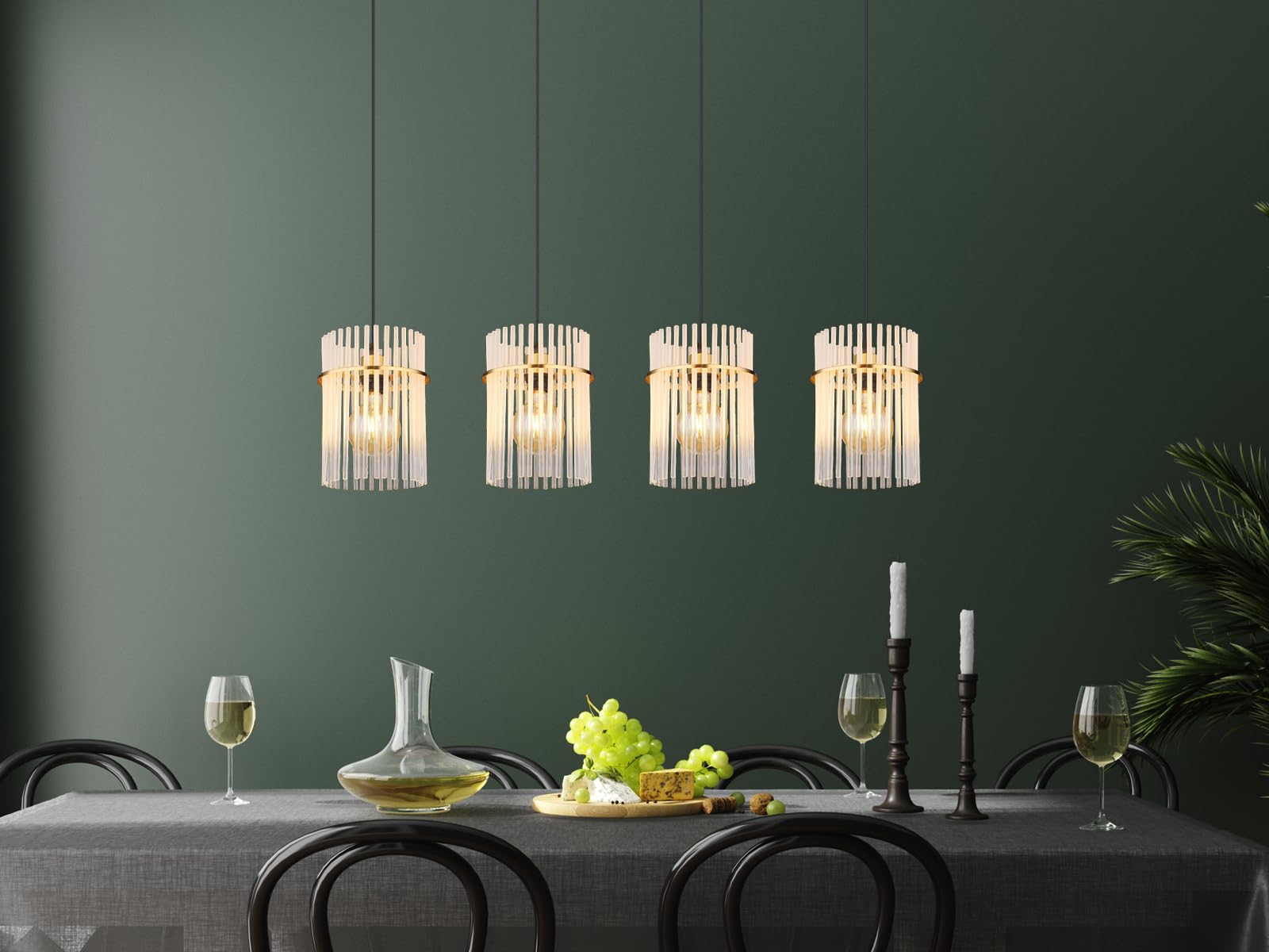 Globo Pendelleuchte in Gold mit vier Glas Lampenschirmen, Breite 110cm |