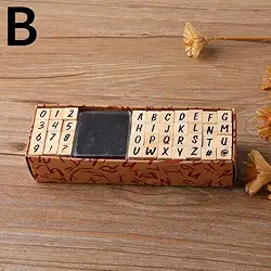 Conjunto de 40 carimbos do alfabeto vintage de madeira de borracha com símbolo de letras com bloco de tinta preta para planejamento de cartões, scrapbook (B)