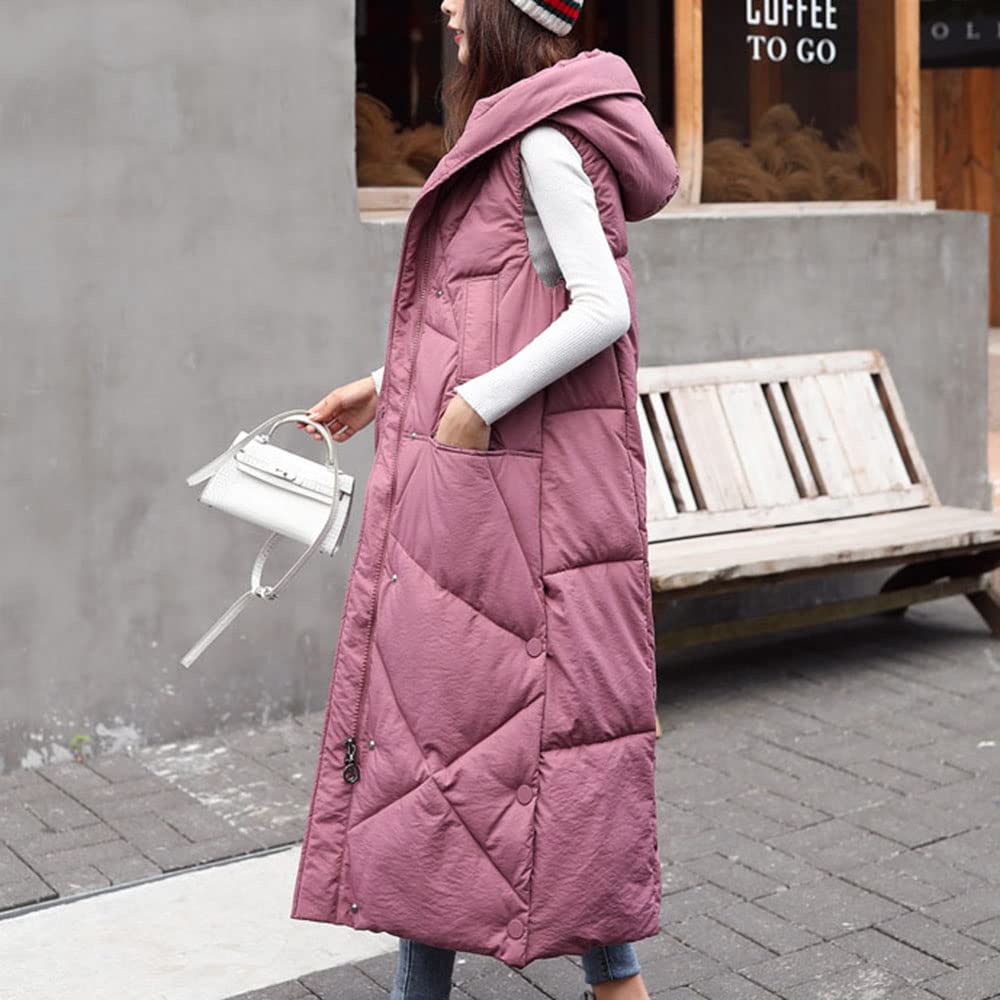 Gilet in Piumino Donna Gilet Trapuntato Autunno Invernali Smanicato Piumino Canottiera Mode Leggermente Imbottito Giacca con Cappuccio Gilet con Tasche Casual con Cerniera Outerwear,Rosa,XL