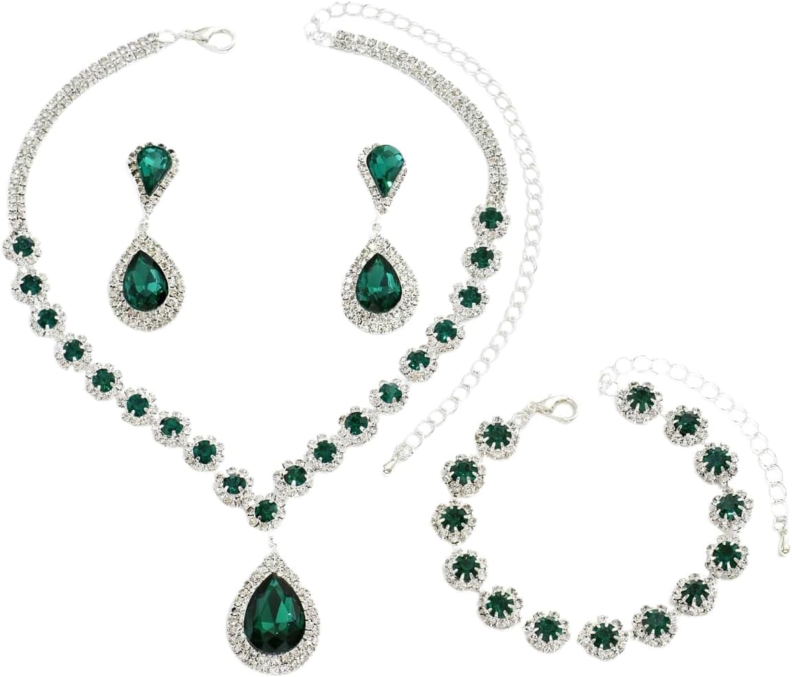 Necklace Jewellery Set for Women Latest Stylish Fancy Earrings Bracelet Combo (16043s) (Green)