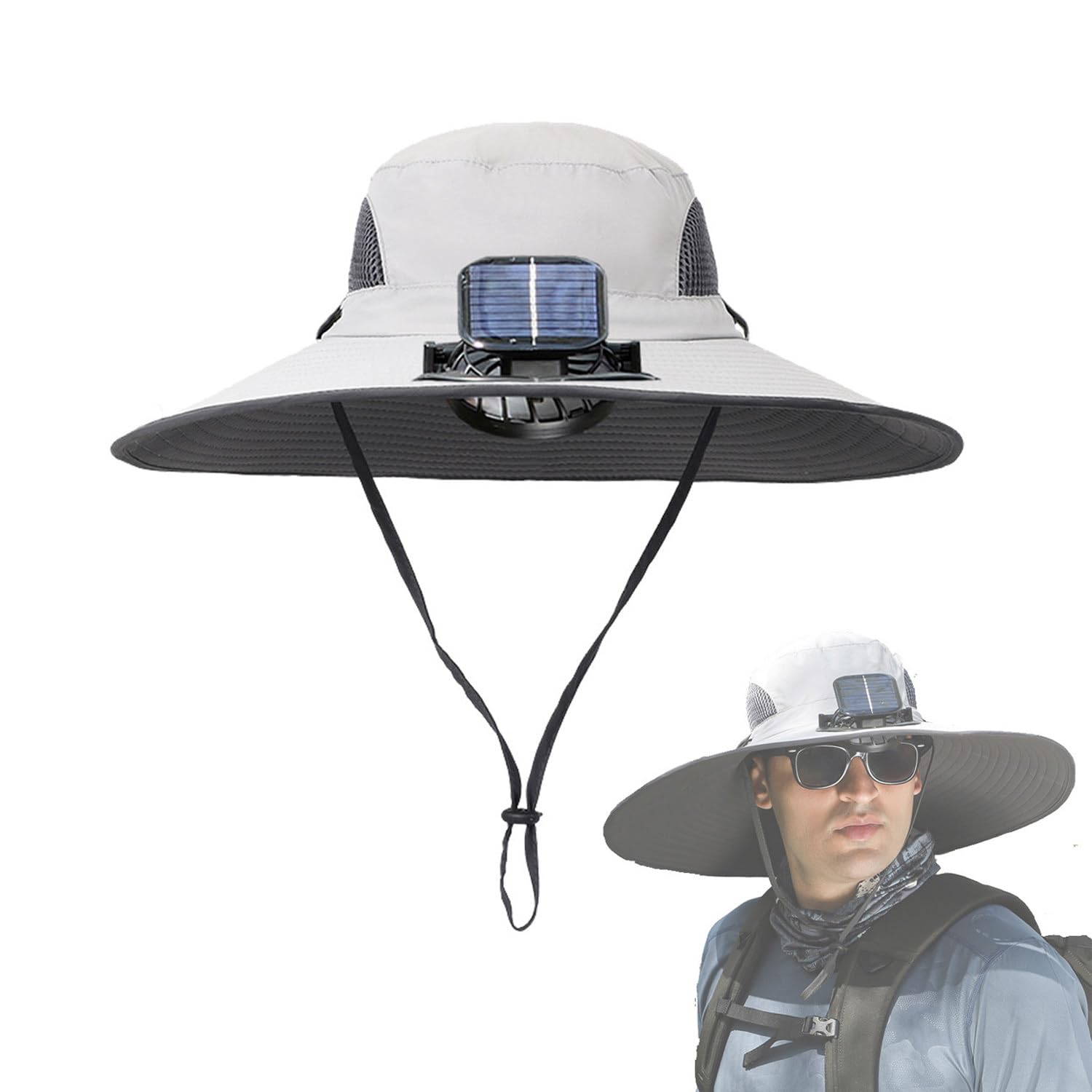 JSMDLN Solar Fan Hat,Wide Brim Sun Hat,Waterproof | Breathable | Adjustable,Fishing Hat Camping D
