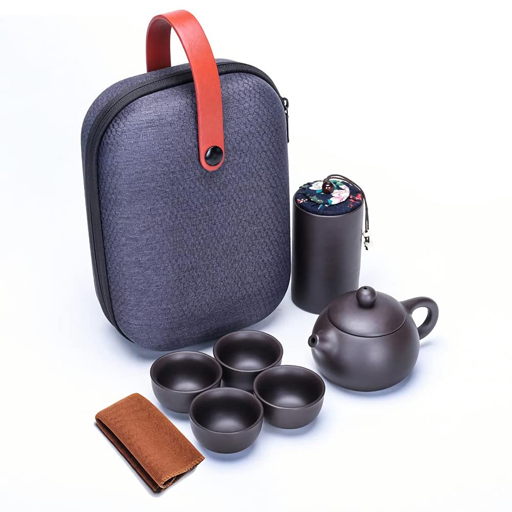 Juego de Té 7 Piezas Cerámica China Servicio de Té Pequeño con Tetera de 130ml y 4 Tazas de Té de 30ml Juego de Té Portátil para Viajes como Regalo