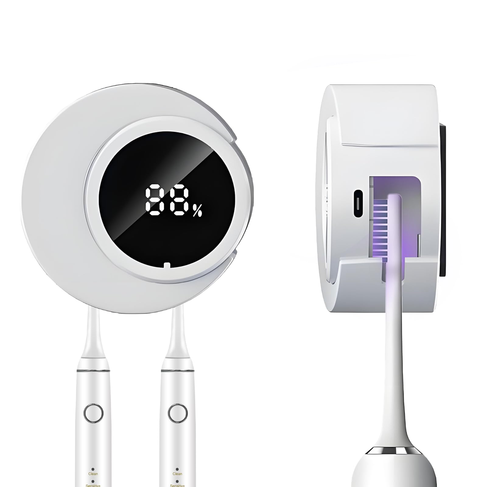 UV Toothbrush Sanitizer and Holder, Wall Mounted Toothbrush Sanitizer with Sterilization&Drying Function, Toothbrush Cleaner with Auto Sanitization, Toothbrush Holders for Bathroom Home Travel (White)