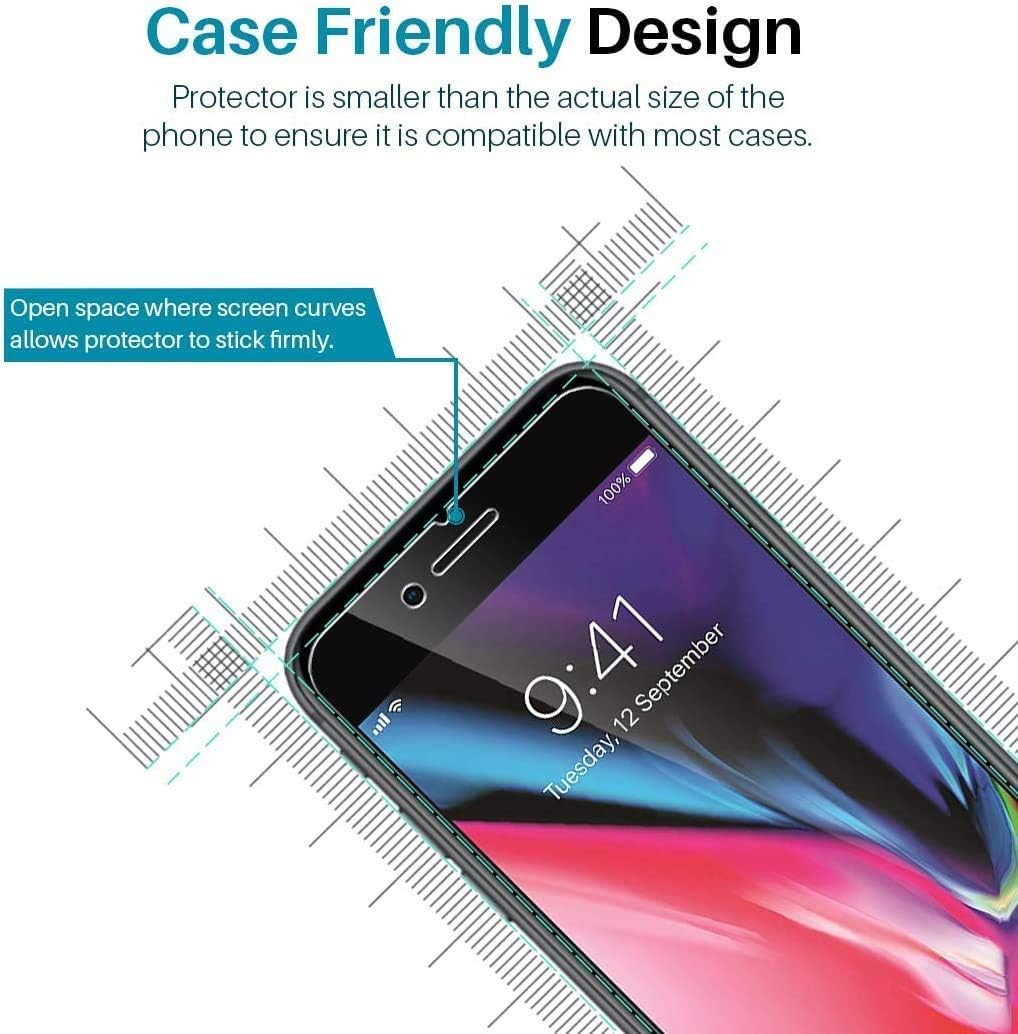 4 Pack LϟK Screen Protector Compatible for iPhone SE 2020, iPhone 8, iPhone 7, Tempered Glass Case Friendly, Installation Tray - Gray