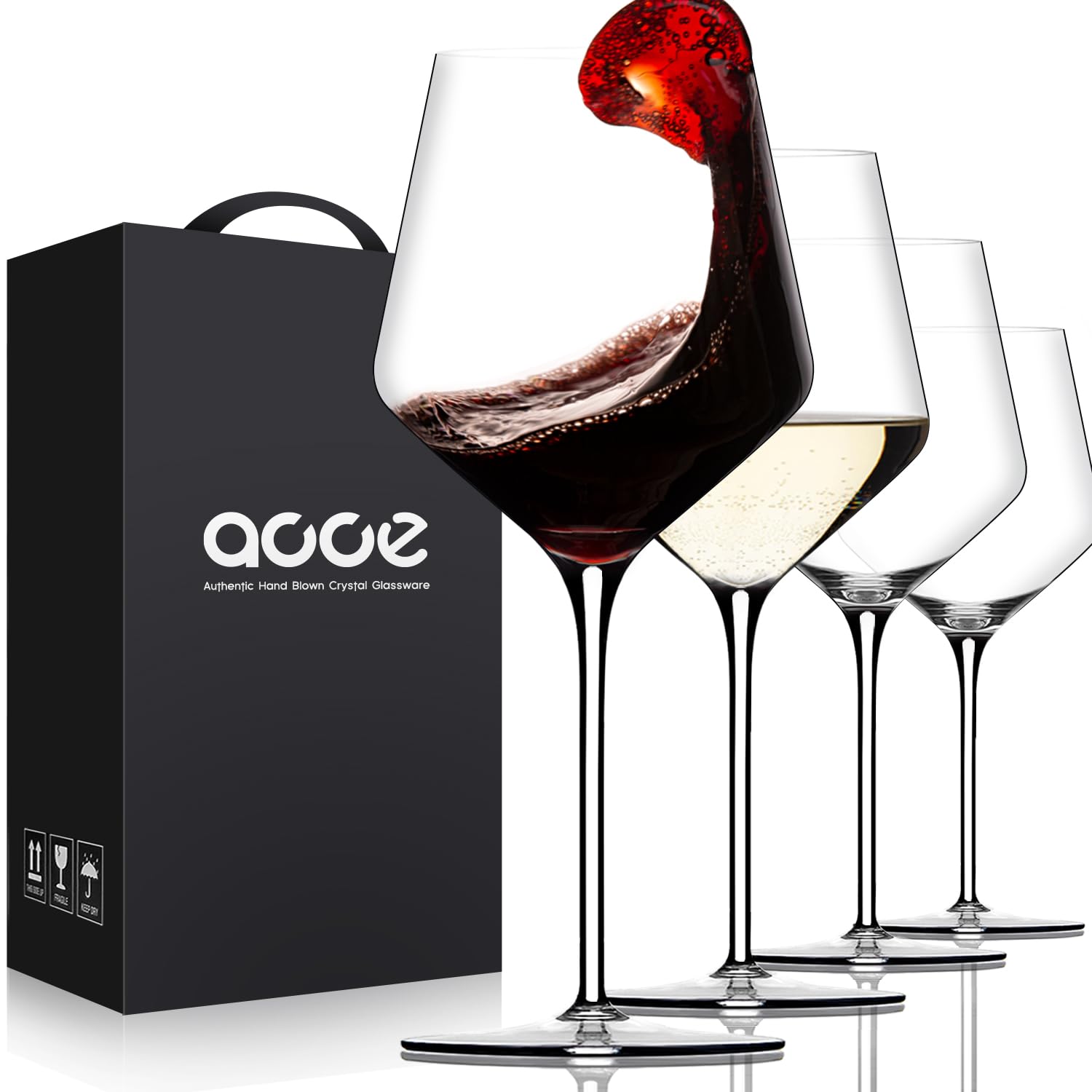 LUNA & MANTHA Red Wine Glasses Set of 4, Crystal White Wine Glass with Long Stem (18 oz), Dishwasher Safe, Hand Blown, Perfect for Daily Use, Party, Father's Day Gift