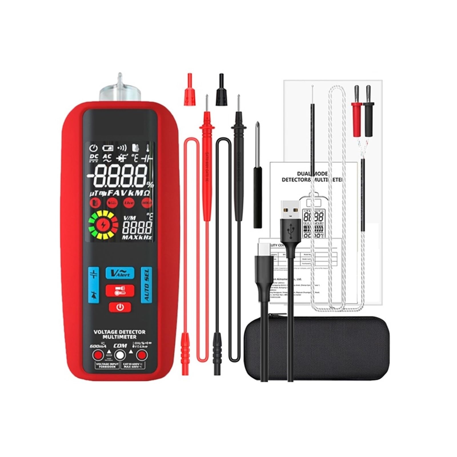 Mini Multimetr Cyfrowy 6000 Zlicza True DC AC Tester Napięcia Prądu Auto Zakres Dioda Pojemnościowa Ohm Temp NCV Szybko Dokładnie Łatwy Odczyt(A5X USB Charging)