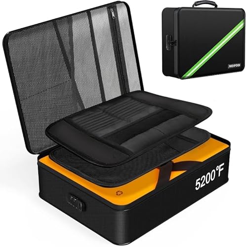 Noiposi 5200°F Feuerfeste Dokumentenbox - Feuerfest Wasserdicht Geldtasche mit Zahlenschloss für A4 Dokumente,Schutz für Bargeld,Reisepässen,Verträgen,Zertifikate - Ideal für Zuhause & Reisen
