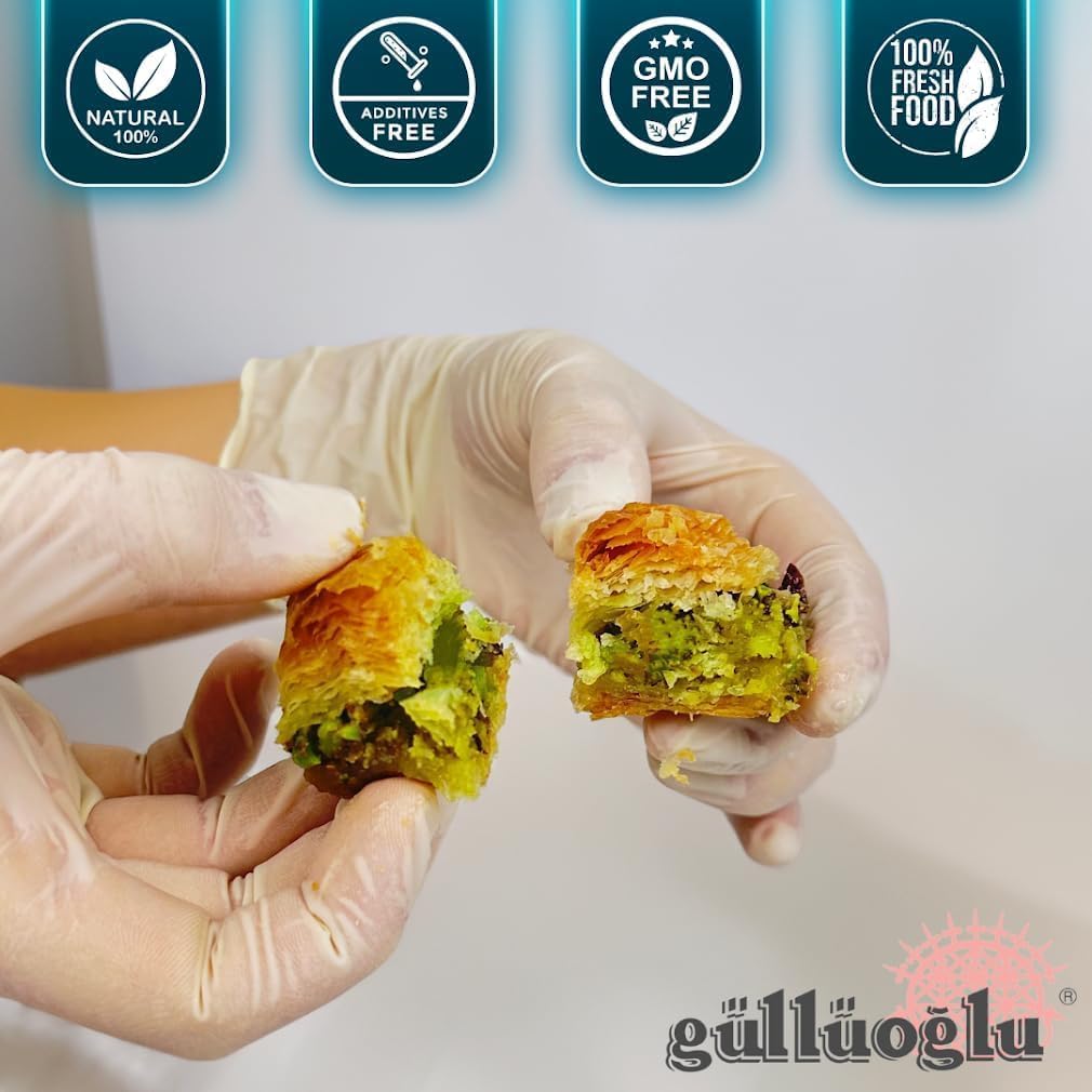 Gulluoglu Premium Dry Baklava with Pistachio, Freshly Produced and Long Lasting, Traditional Turkish Baklava (500 gr.-4 Pack)