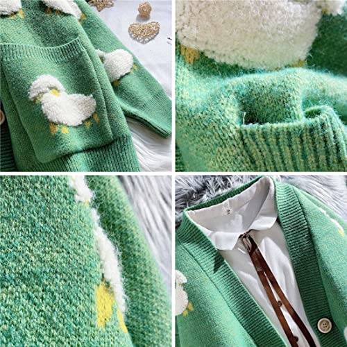 Image of FindThy Women's Kawaii Knitted Cardigan Long Sleeve Button Up Sheep Print Cute Sweater Cardigans