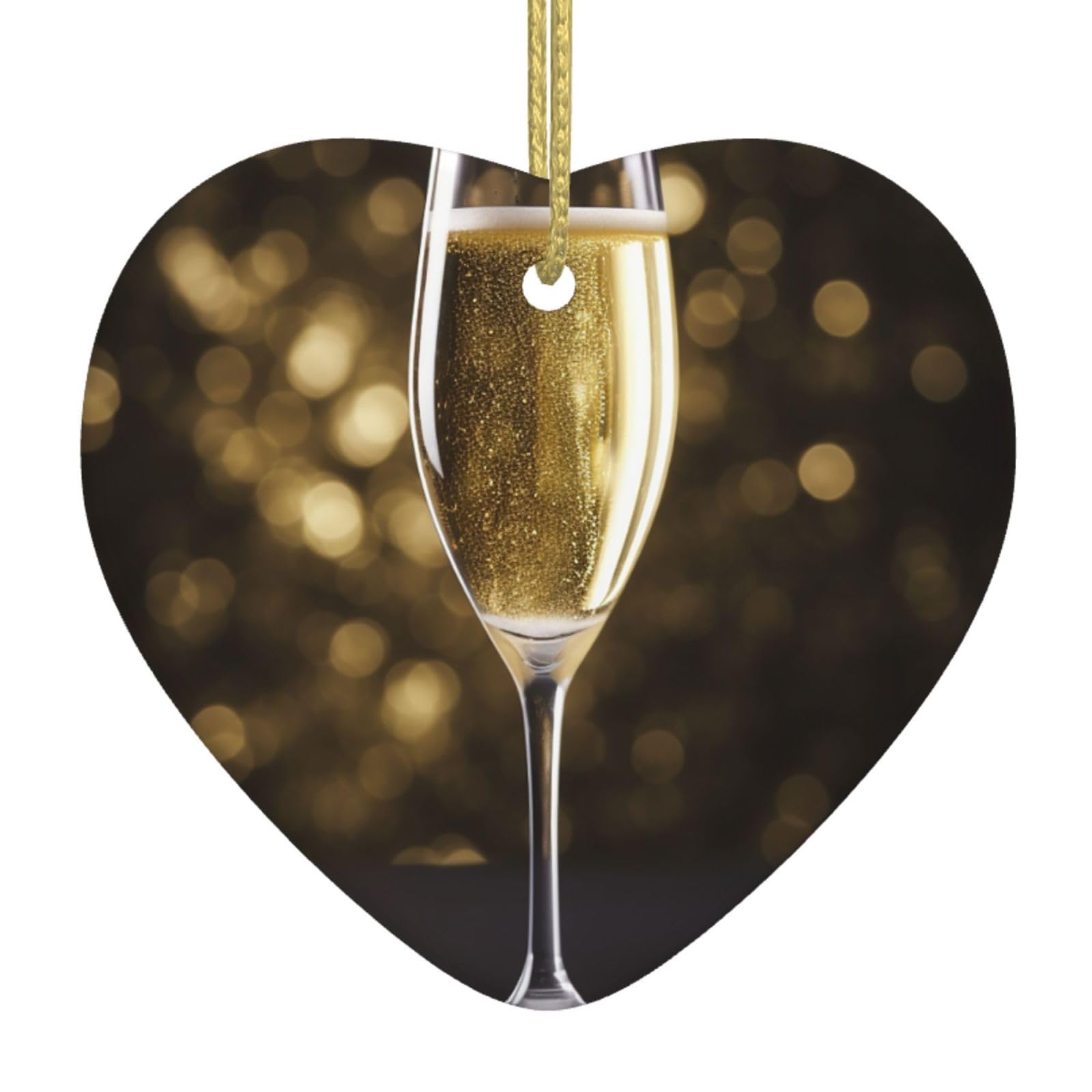 Ceramic Christmas Tree Hanging Ornaments with Gold Ropes Christmas Tree Decorations Heart Ceramic Champagne Pendant Keepsake Decorations for Holiday Xmas Gift Ideas