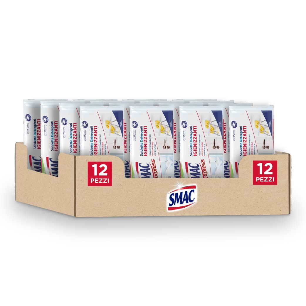 Smac Express - Salviette Detergenti Igienizzanti per Superfici, Fino a 960 Panni, Rimuovono Germi e Batteri, Fresco Profumo, Fino a 80 Panni Piccoli x 12 Confezioni