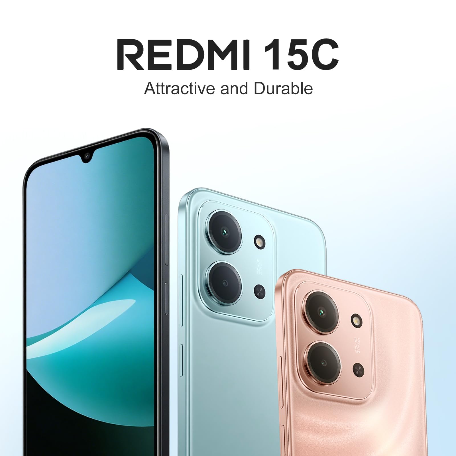 XIAOMI Redmi 15C 4+256GB Smartphone, Display 6.9" HD+ 120Hz, Batteria 6000mAh, Fotocamera 50MP, Processore Octa-Core, Senza Caricatore-Nero mezzanotte, Include Custodia Protettiva