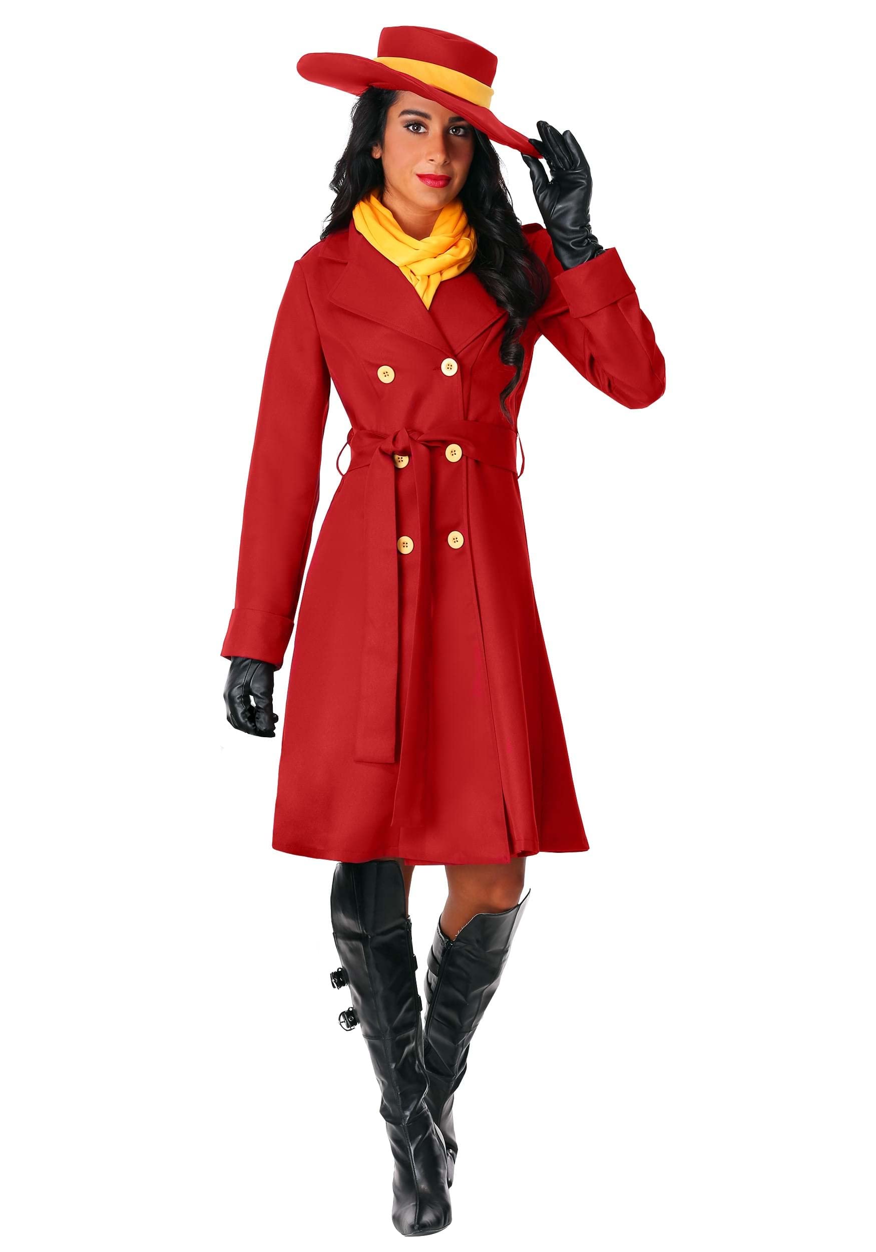 Fun CostumesPlus Size Carmen Sandiego Costume for Women, Red Trench Coat & Hat for Villain Dress-Up Party or Halloween